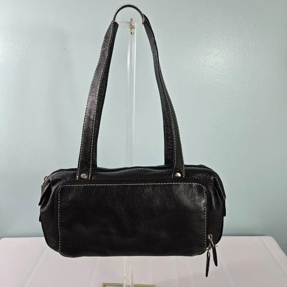 Sophia Visconti Pebble Leather Shoulder Strap Purse Satchel with White Stitching - Picture 3 of 9